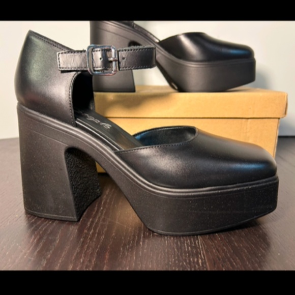 Free People Gwen Mary Jane Leather Platform Heels Shoes Black Size US 8/EU 38.5 - Picture 6 of 16